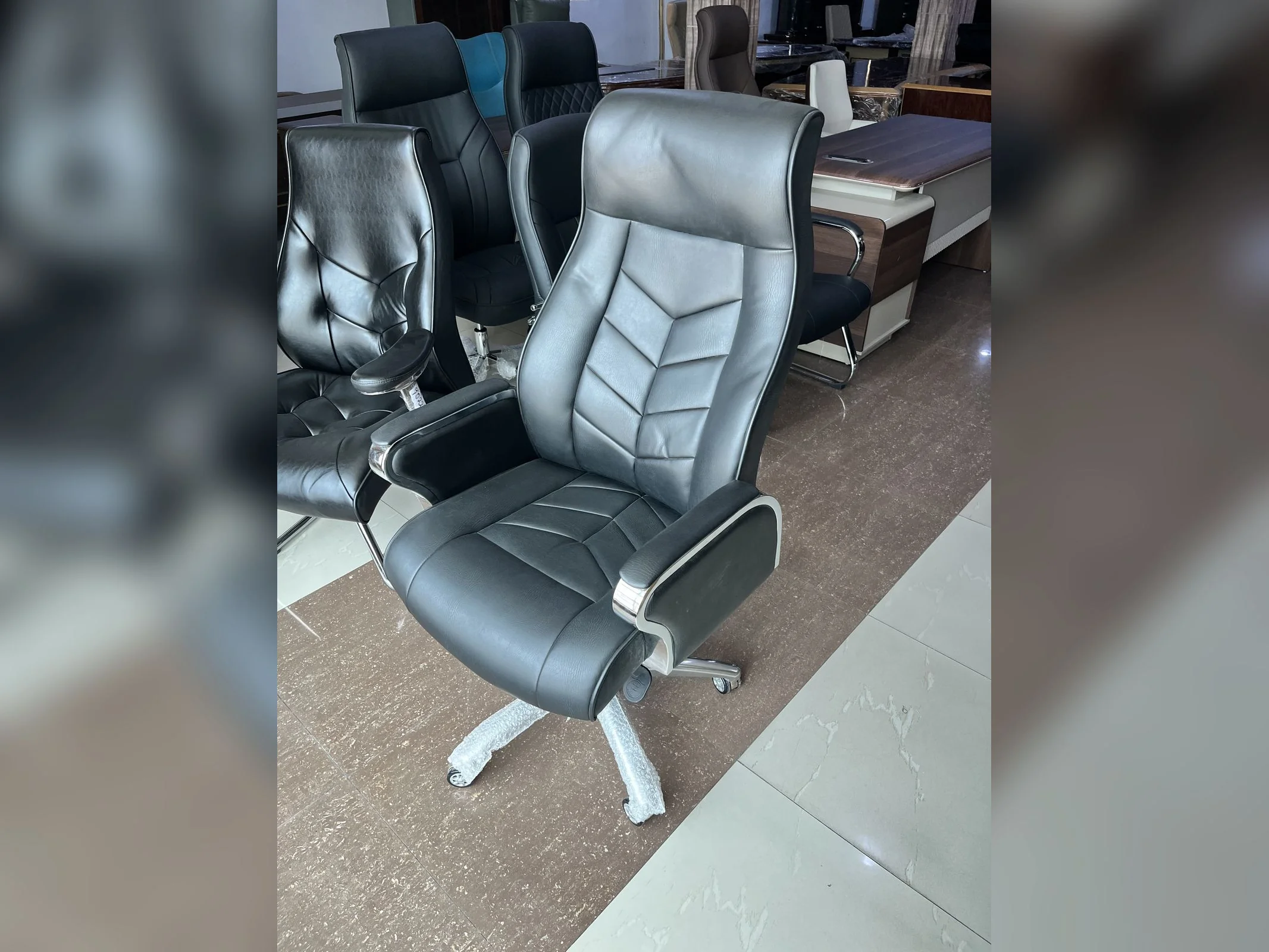 Elegance Chevron Ribbed High-Back Executive Chair - Black Office Chairs thumbnail 1