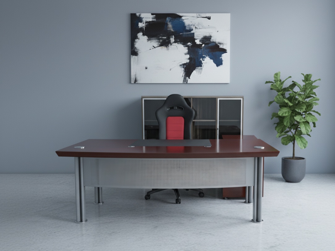 Mahogany & Perforated Metal Panel Presidential Executive Desk Office Table thumbnail 1