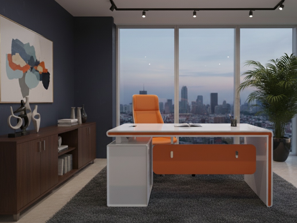High-End Orange Glossy Finish Executive Desk Office Table thumbnail 3