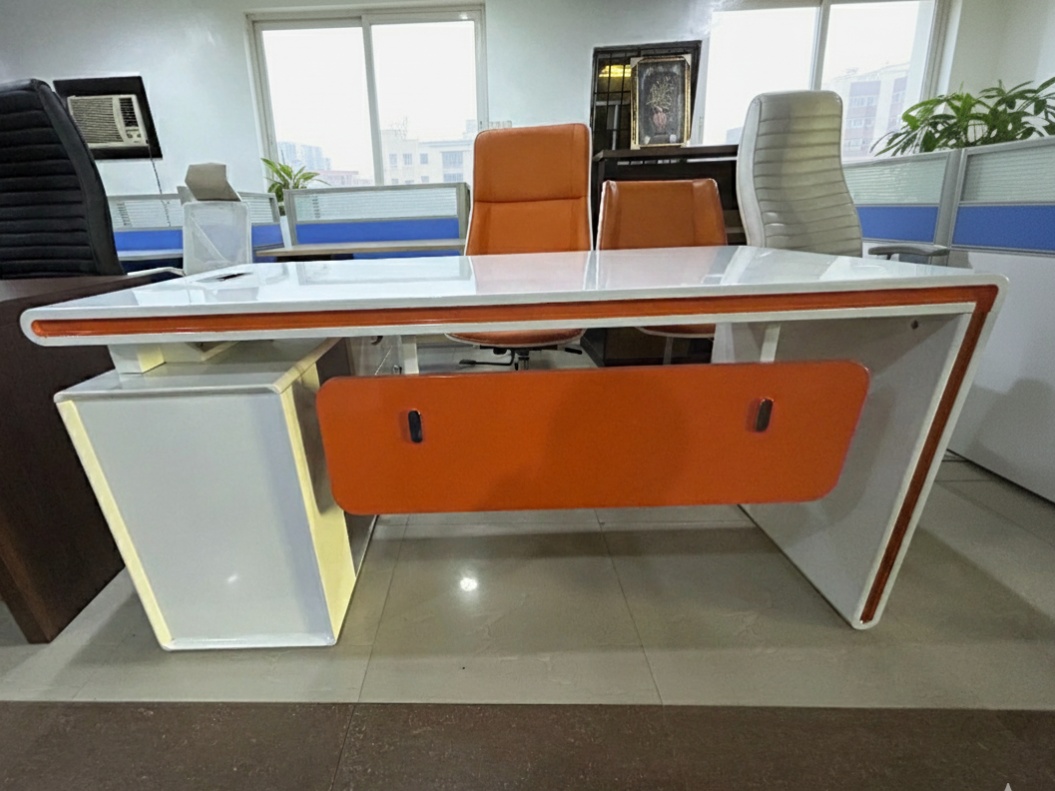 High-End Orange Glossy Finish Executive Desk Office Table thumbnail 2
