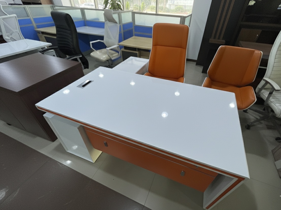 High-End Orange Glossy Finish Executive Desk Office Table thumbnail 4