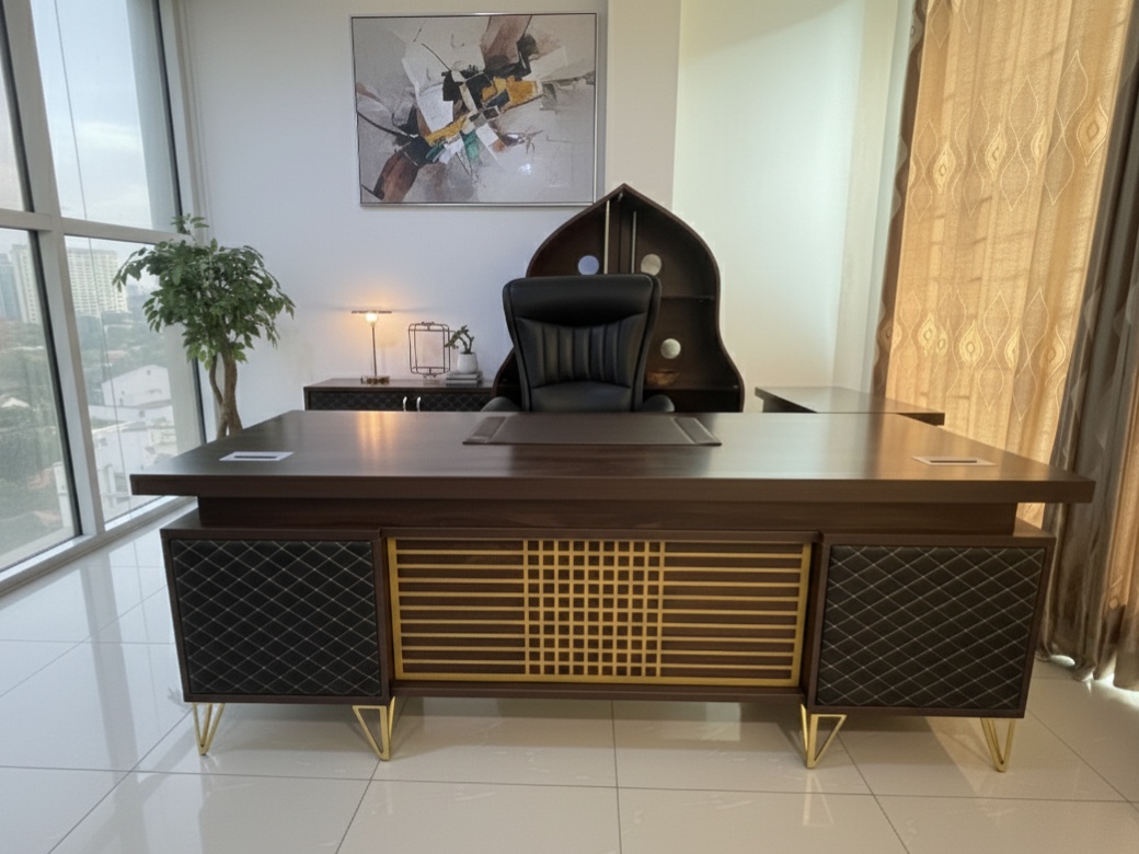 Walnut Wood Finish Executive Manager Desk Office Desk thumbnail 3