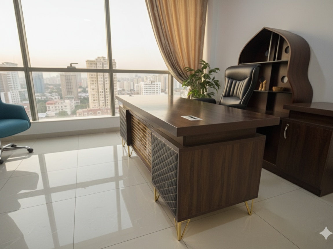 Walnut Wood Finish Executive Manager Desk Office Desk thumbnail 5