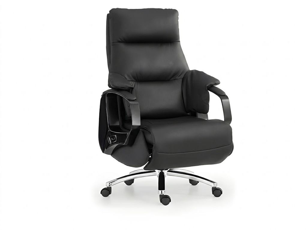 Plush Black Leather Ergonomic Executive Reclining Office Chair Office Chairs thumbnail 1