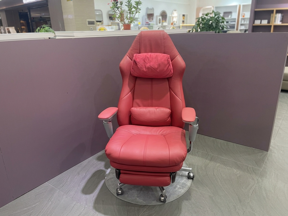 Smart Ergonomic Red Leather Executive Reclining Office Massaging Chair with Footrest Office Chairs thumbnail 1