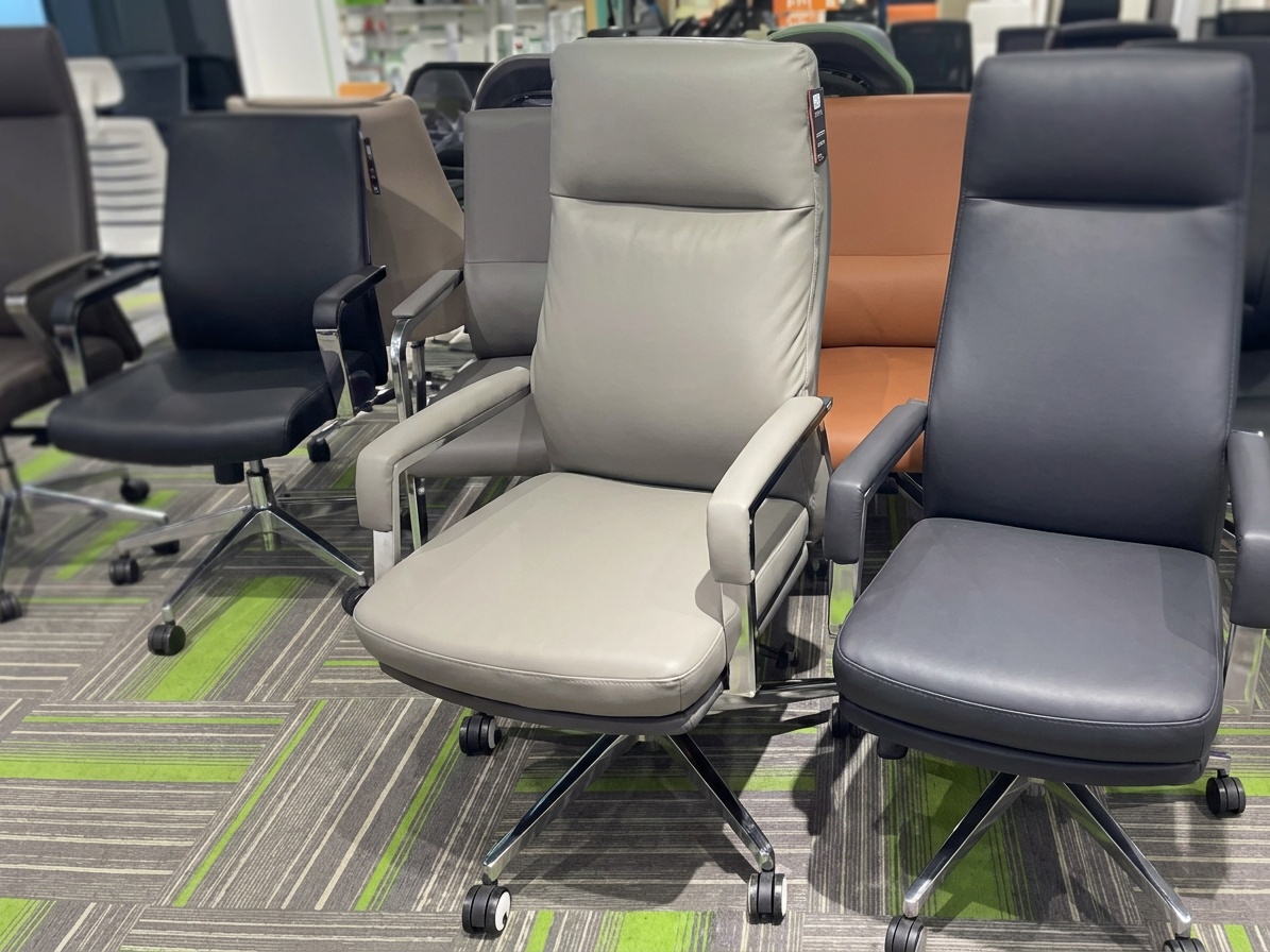 Contemporary Taupe Leather High-Back Executive Office Chair