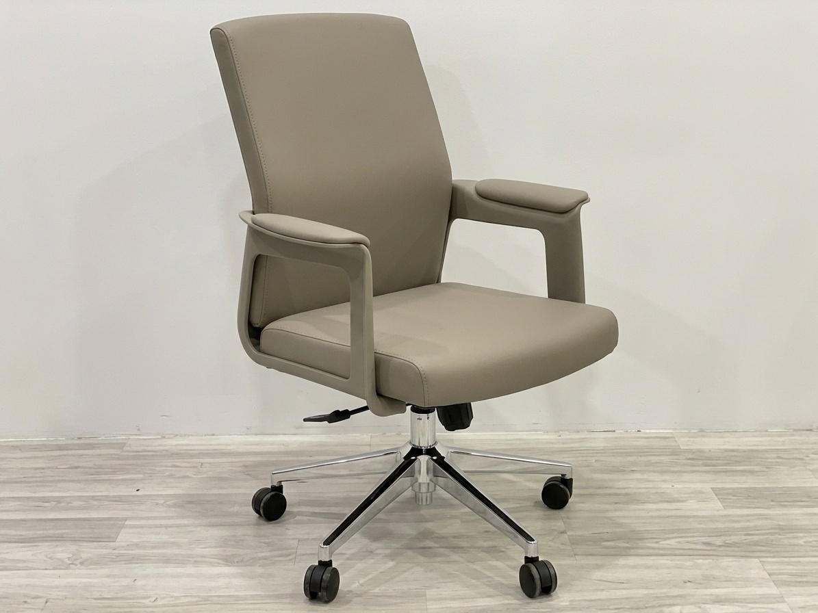 Minimalist Black/Beige Leather Mid-Back Executive Task Chair Office Chairs thumbnail 1