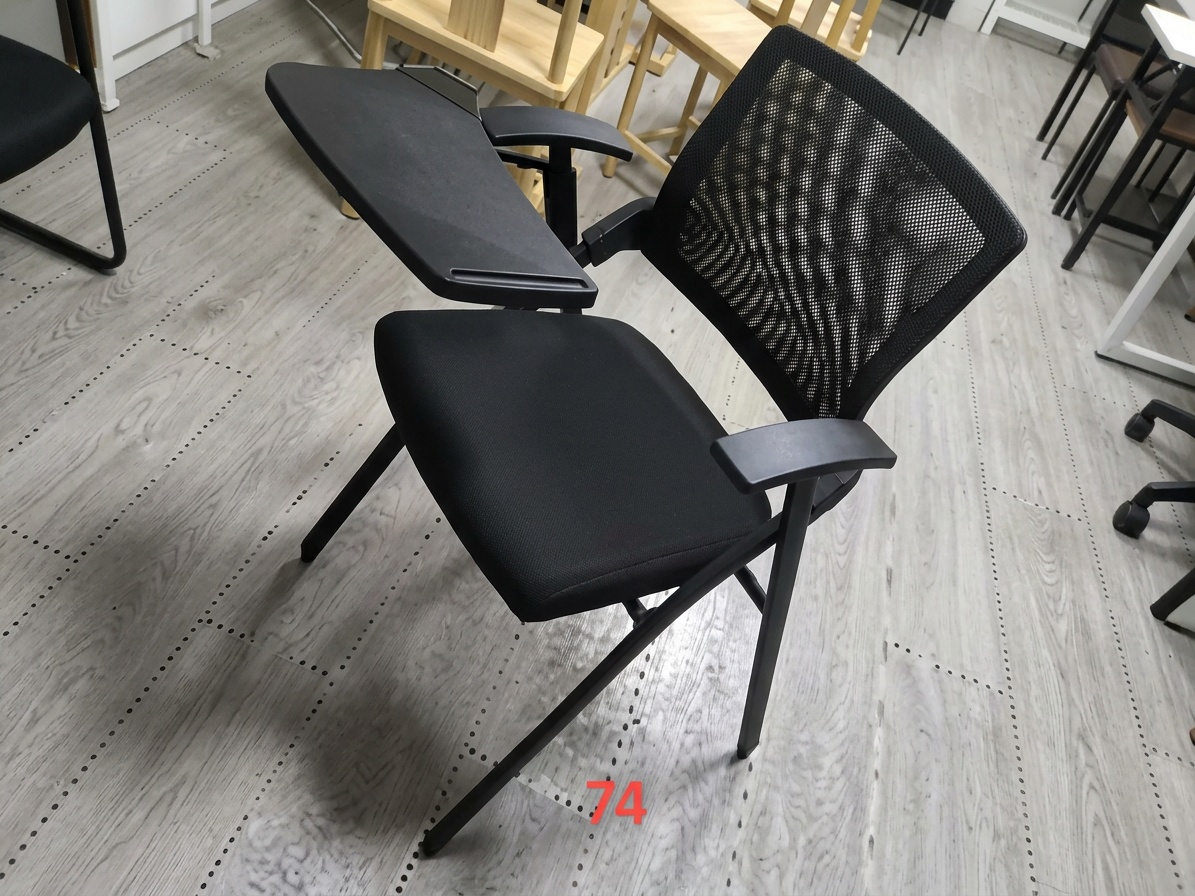 Ergonomic Black Mesh Training Chair with Foldable Writing Tablet Student Chair thumbnail 2