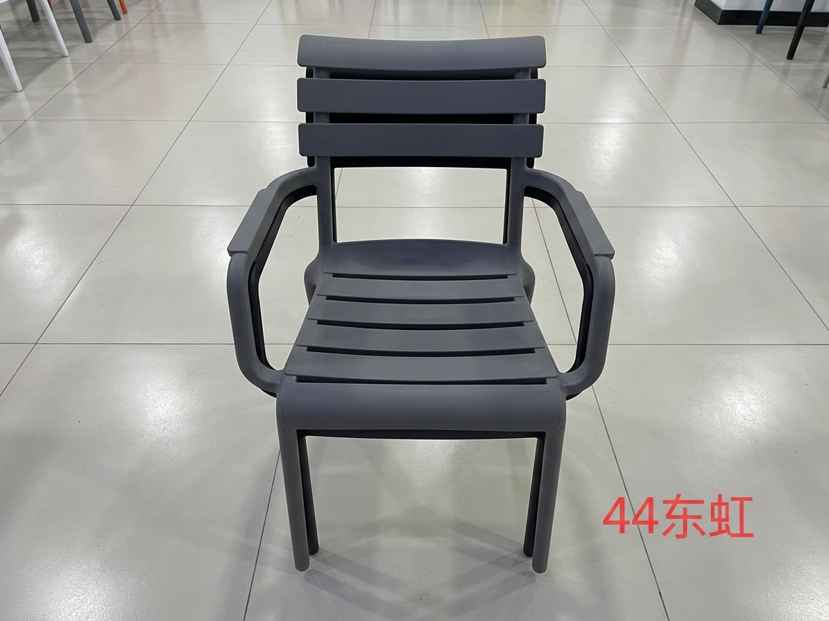 Modern Stackable Grey Plastic Slatted Outdoor Cafe Chair thumbnail 1