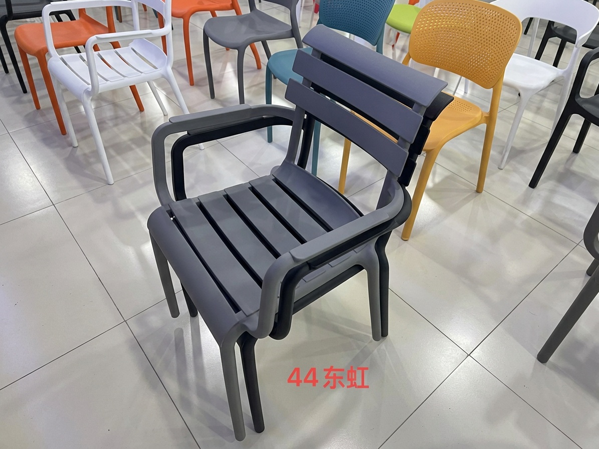 Modern Stackable Grey Plastic Slatted Outdoor Cafe Chair thumbnail 2