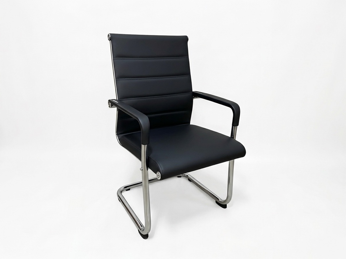 Ergonomic Black Leather Mid-Back Guest Chair with Chrome Sled Base Office Chairs thumbnail 2