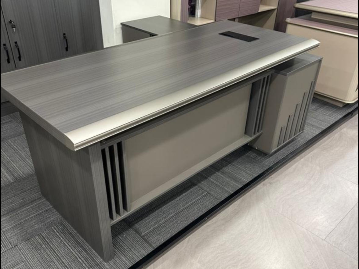 Modern Grey Wood Executive L-Shaped Desk Office Desk thumbnail 2