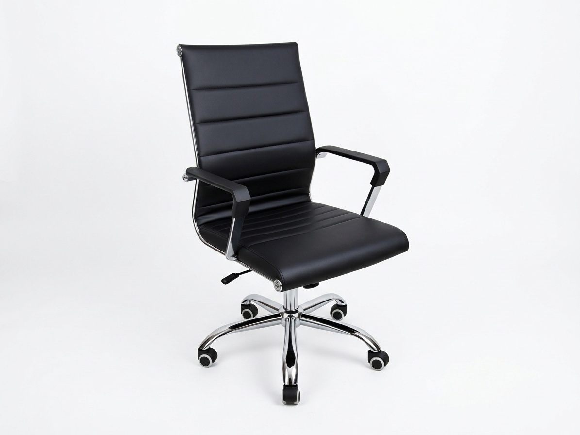 Sleek Black Leather High-Back Executive Office Chair with Chrome Base Office Chairs thumbnail 1