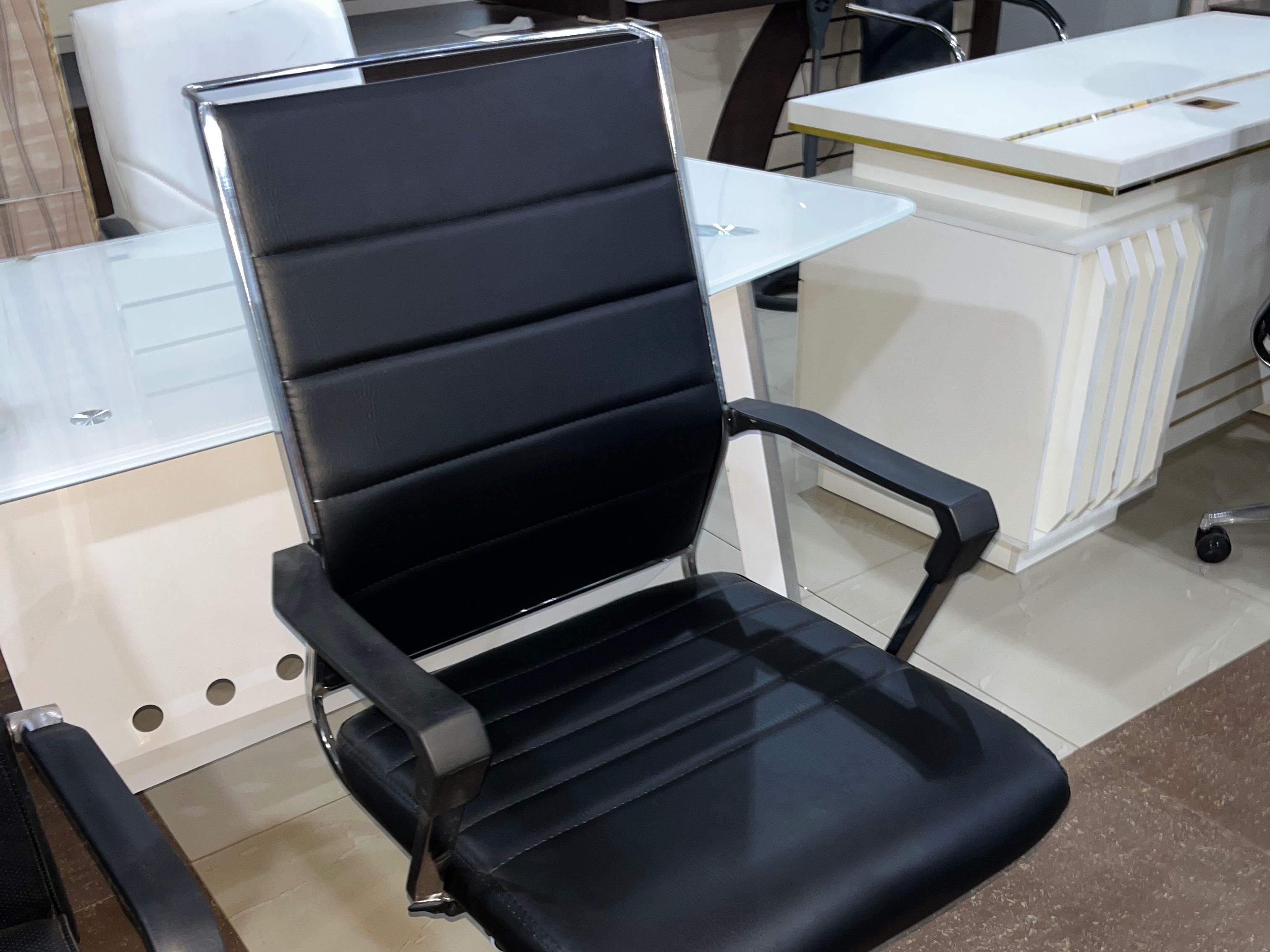 Sleek Black Leather High-Back Executive Office Chair with Chrome Base Office Chairs thumbnail 2