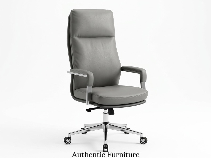 Contemporary Taupe Leather High-Back Executive Office Chair Office Chairs thumbnail 2