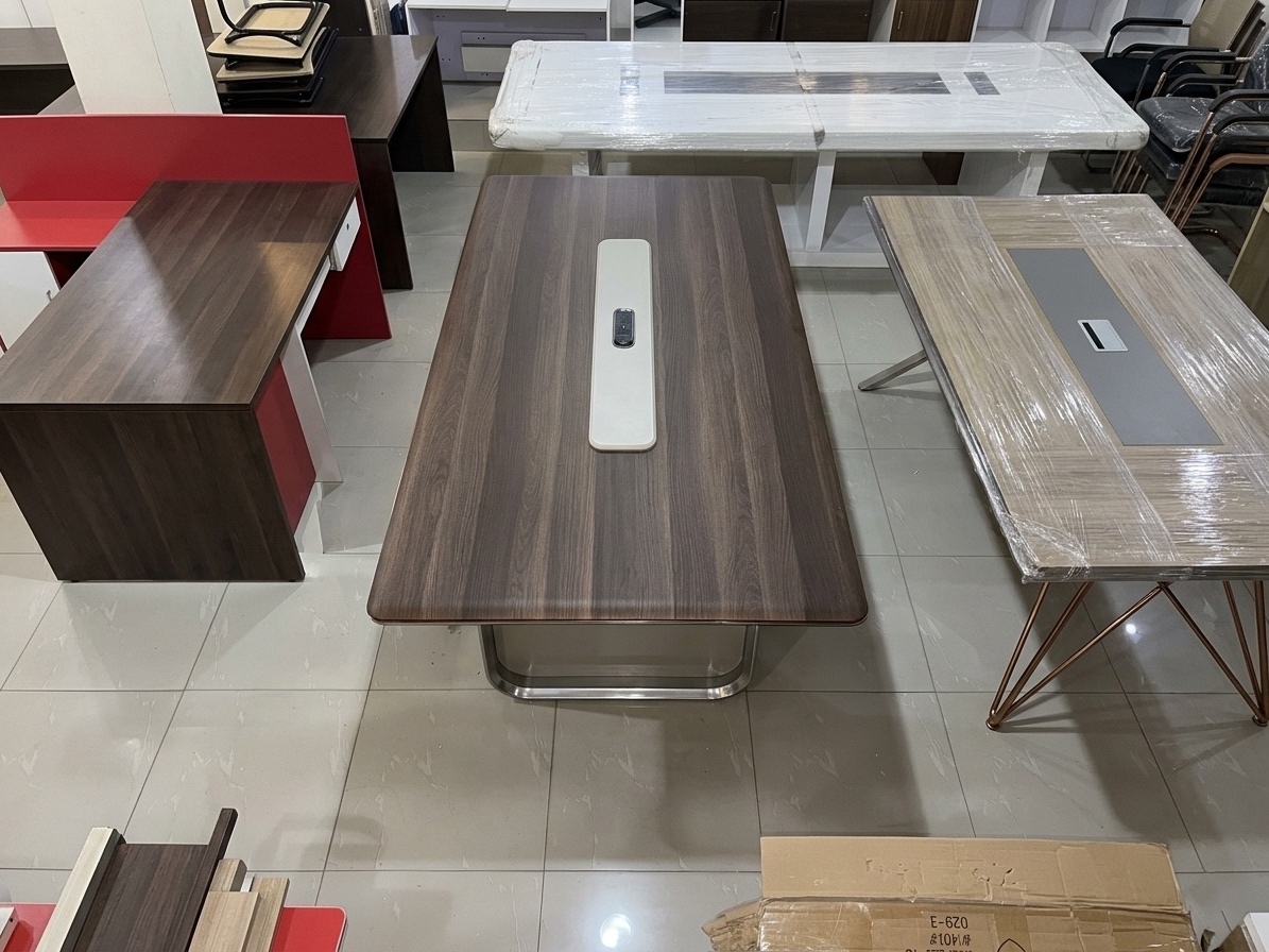Modern Walnut Wood Conference Table with Fluted Base and Power Integration Conference Table thumbnail 3