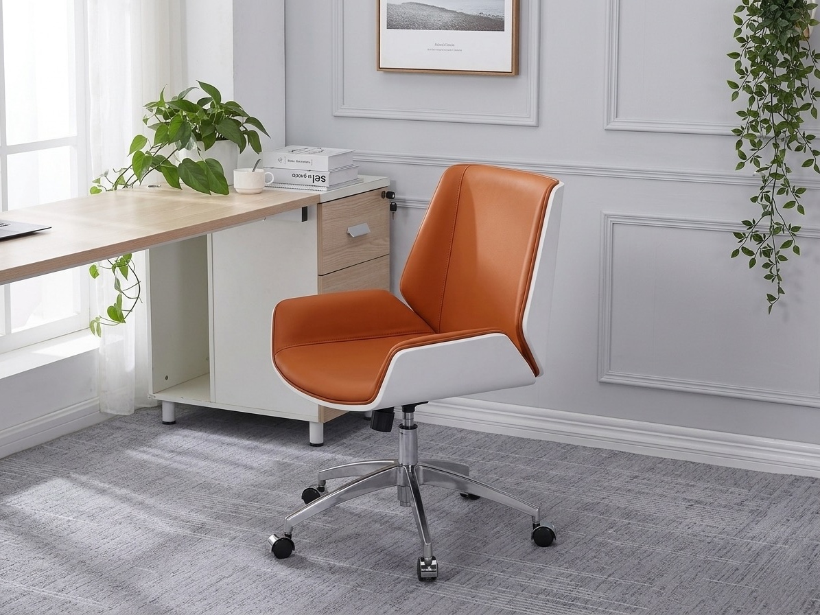 Contemporary Two-Tone Orange and White Leather Mid-Back Office Chair