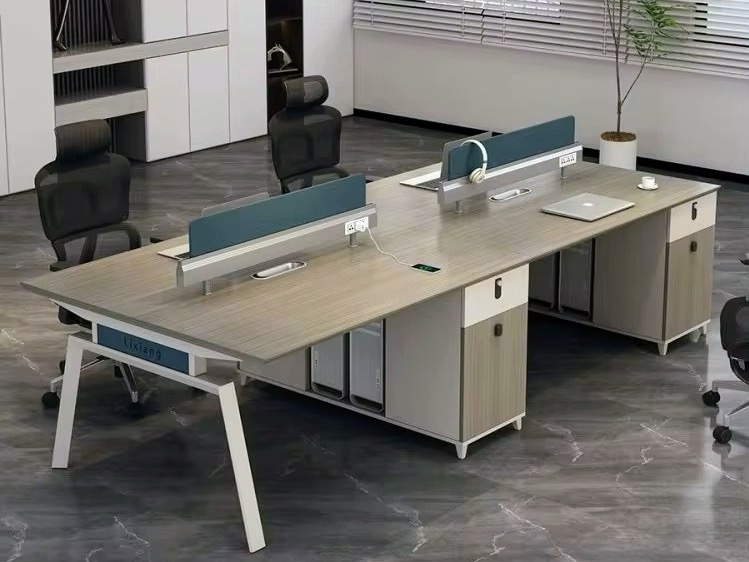 Modern 4-Person Face-to-Face Workstation Desk with Computer Tower Storage Office Table thumbnail 1