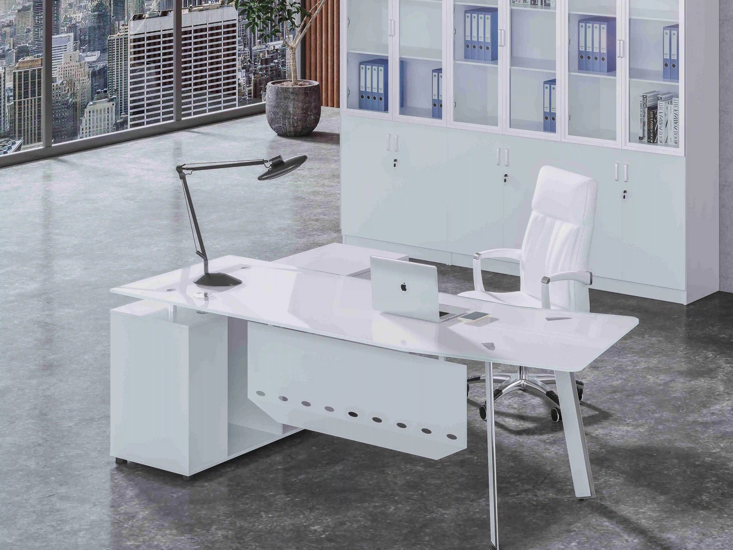 Glacier Modern Glass Executive Office Desk Office Desk thumbnail 1