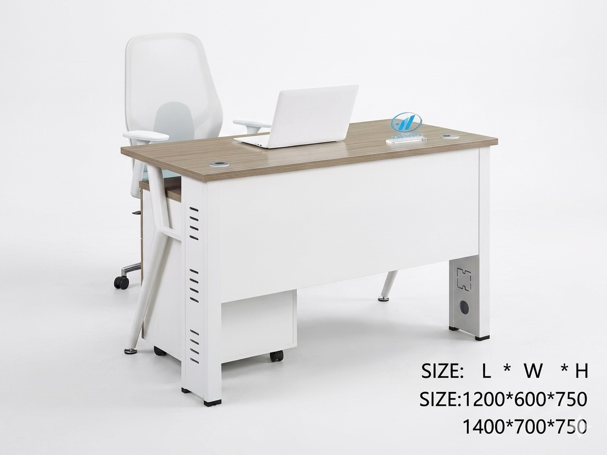 Modern Light Wood Office Desk with K-Form Steel Frame and Mobile Cabinet Office Desk thumbnail 2