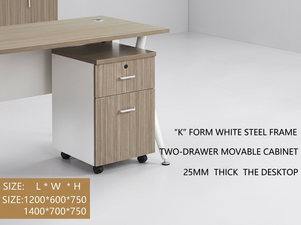 Modern Light Wood Office Desk with K-Form Steel Frame and Mobile Cabinet Office Desk thumbnail 3