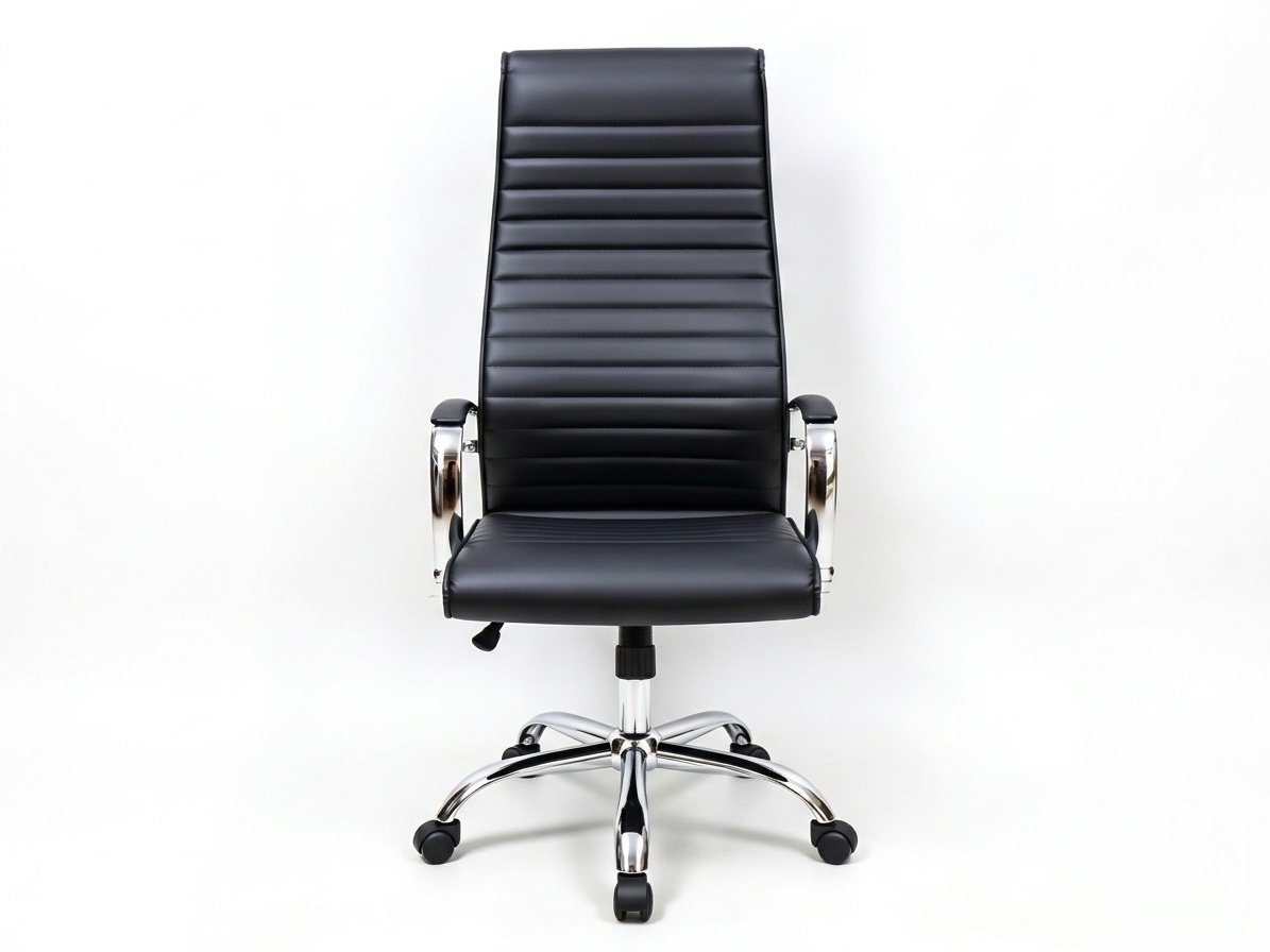 Sleek Black Leather Ribbed High-Back Executive Office Chair