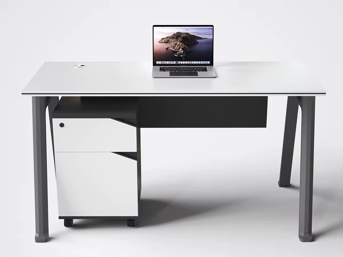 Modern Minimalist White Workstation with A-Frame Legs and Mobile Pedestal Office Desk thumbnail 4