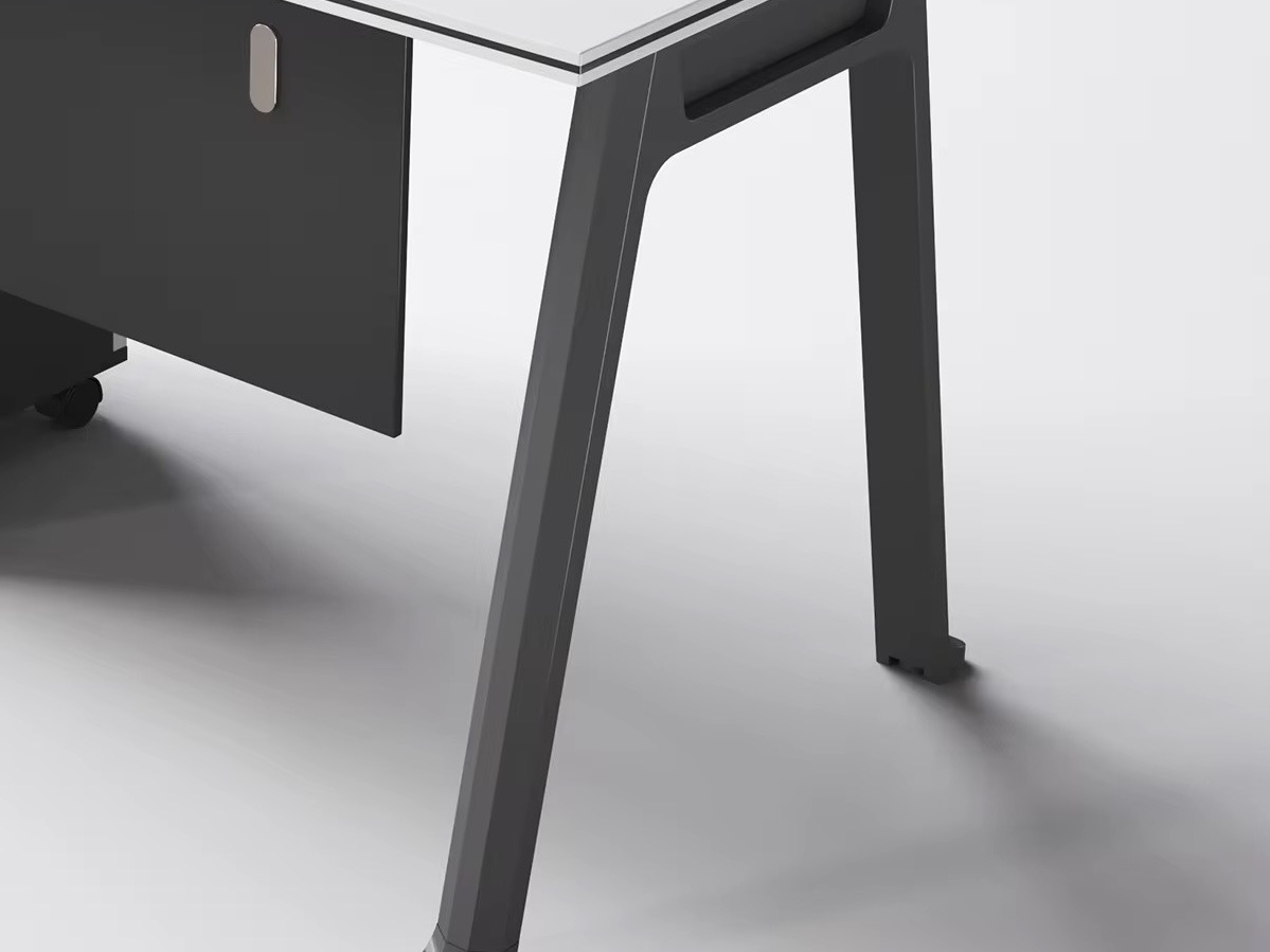 Modern Minimalist White Workstation with A-Frame Legs and Mobile Pedestal Office Desk thumbnail 5