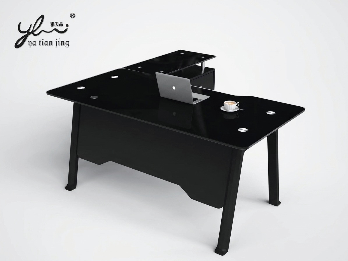 Phantom Black Glass Executive L-Desk Office Desk thumbnail 1