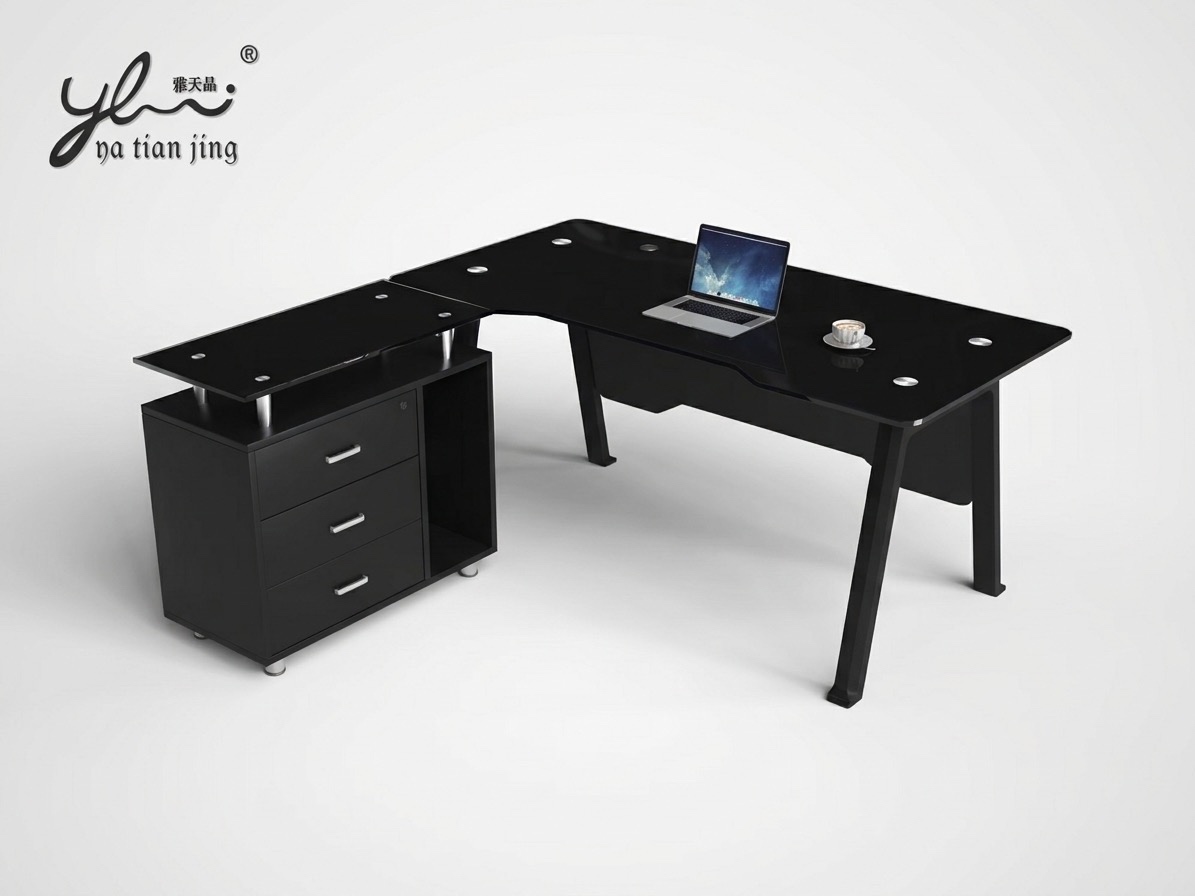 Phantom Black Glass Executive L-Desk Office Desk thumbnail 2