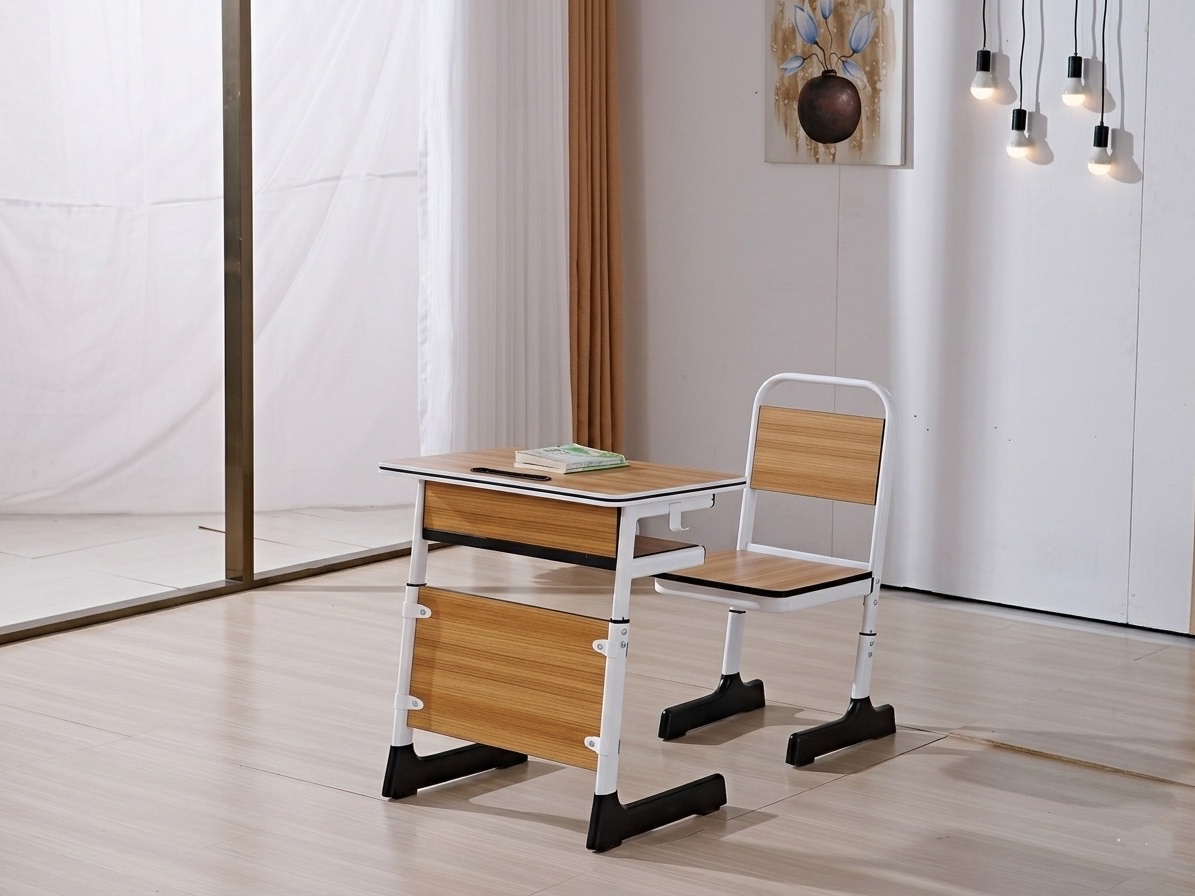 Single Adjustable Light Wood Student Classroom Desk and Chair Set Student Chair thumbnail 1