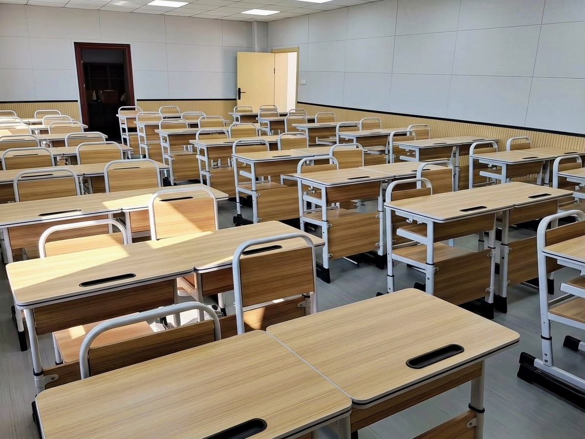 Single Adjustable Light Wood Student Classroom Desk and Chair Set Student Chair thumbnail 2