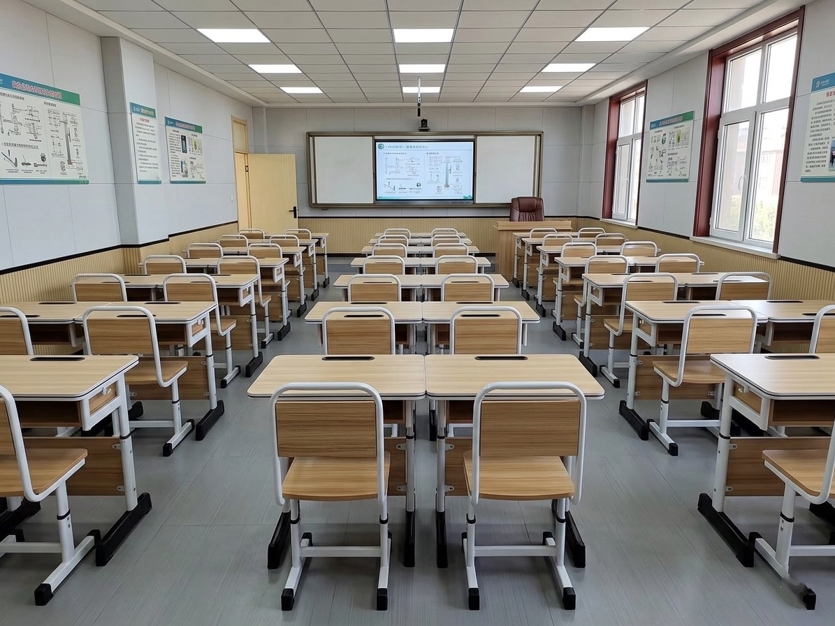 Single Adjustable Light Wood Student Classroom Desk and Chair Set Student Chair thumbnail 3