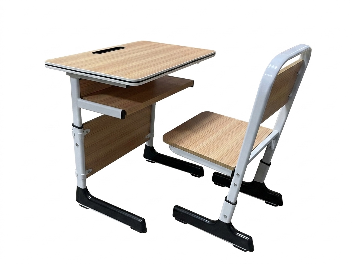 Single Adjustable Light Wood Student Classroom Desk and Chair Set Student Chair thumbnail 4