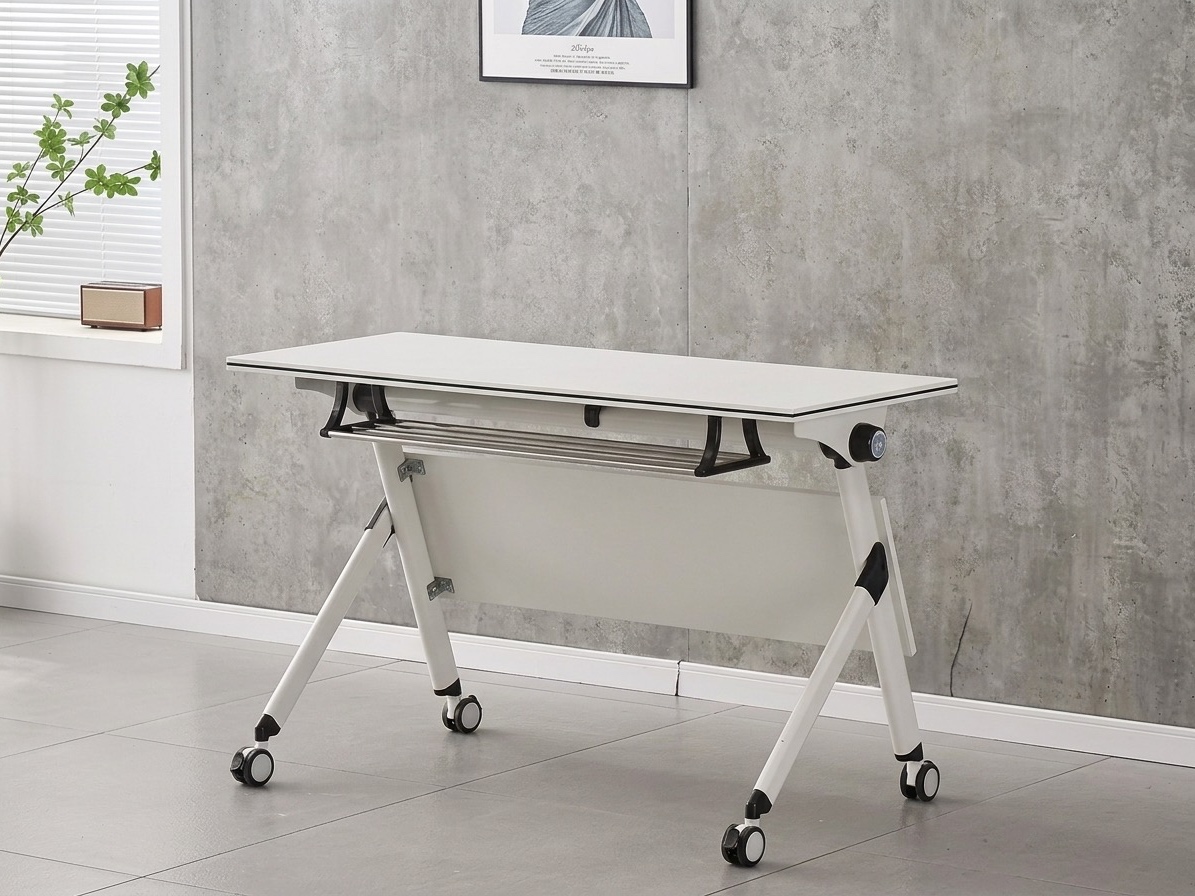 Mobile White Folding Training Table with Under-Desk Storage Office Table thumbnail 1