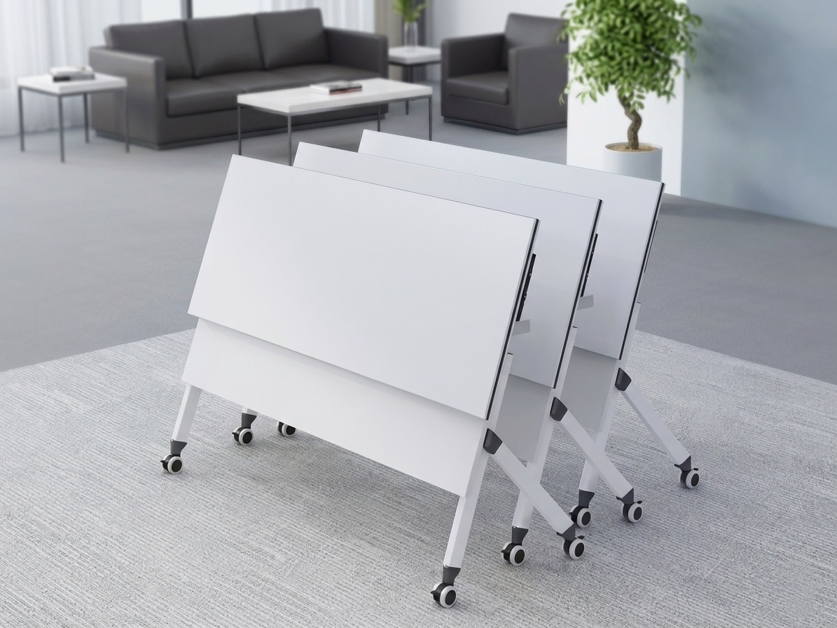 Mobile White Folding Training Table with Under-Desk Storage Office Table thumbnail 2