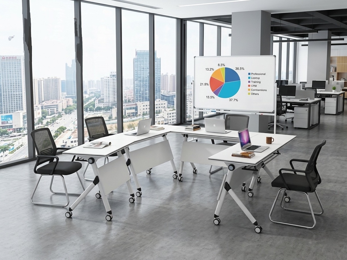 Mobile White Folding Training Table with Under-Desk Storage Office Table thumbnail 3