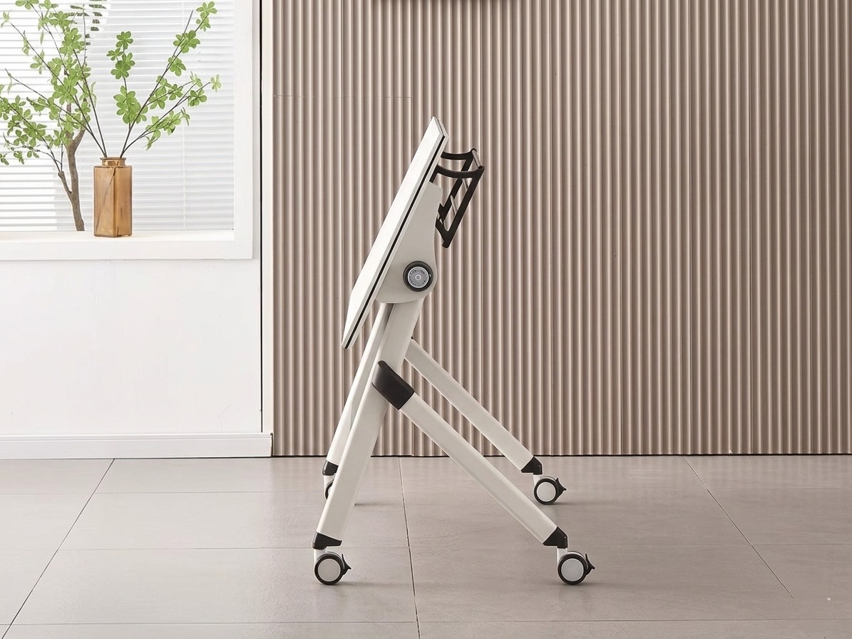 Mobile White Folding Training Table with Under-Desk Storage Office Table thumbnail 4