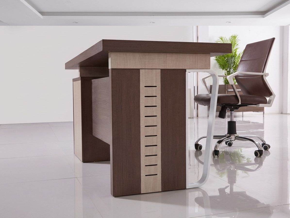Contemporary Walnut Standard Office Desk with Architectural Metal Leg Office Desk thumbnail 2