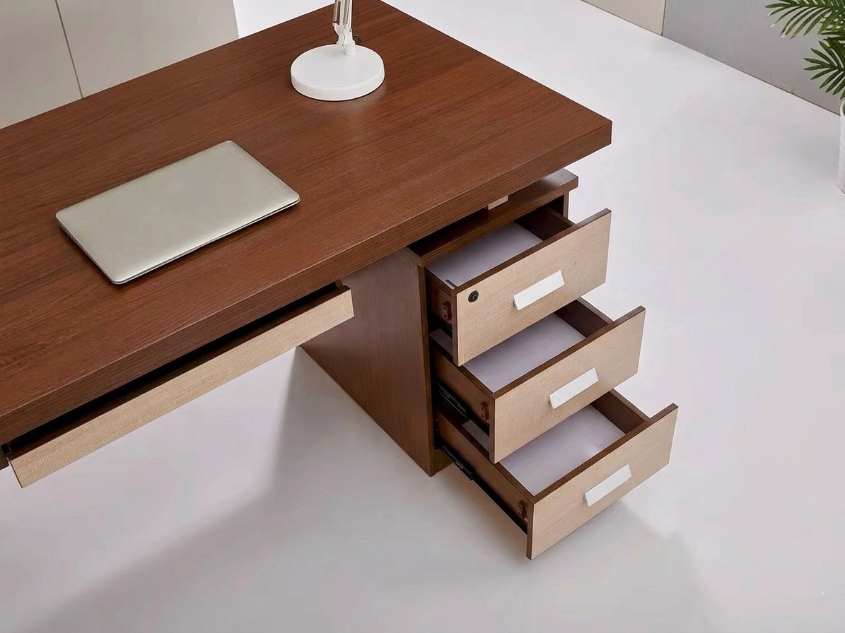 Contemporary Walnut Standard Office Desk with Architectural Metal Leg Office Desk thumbnail 3