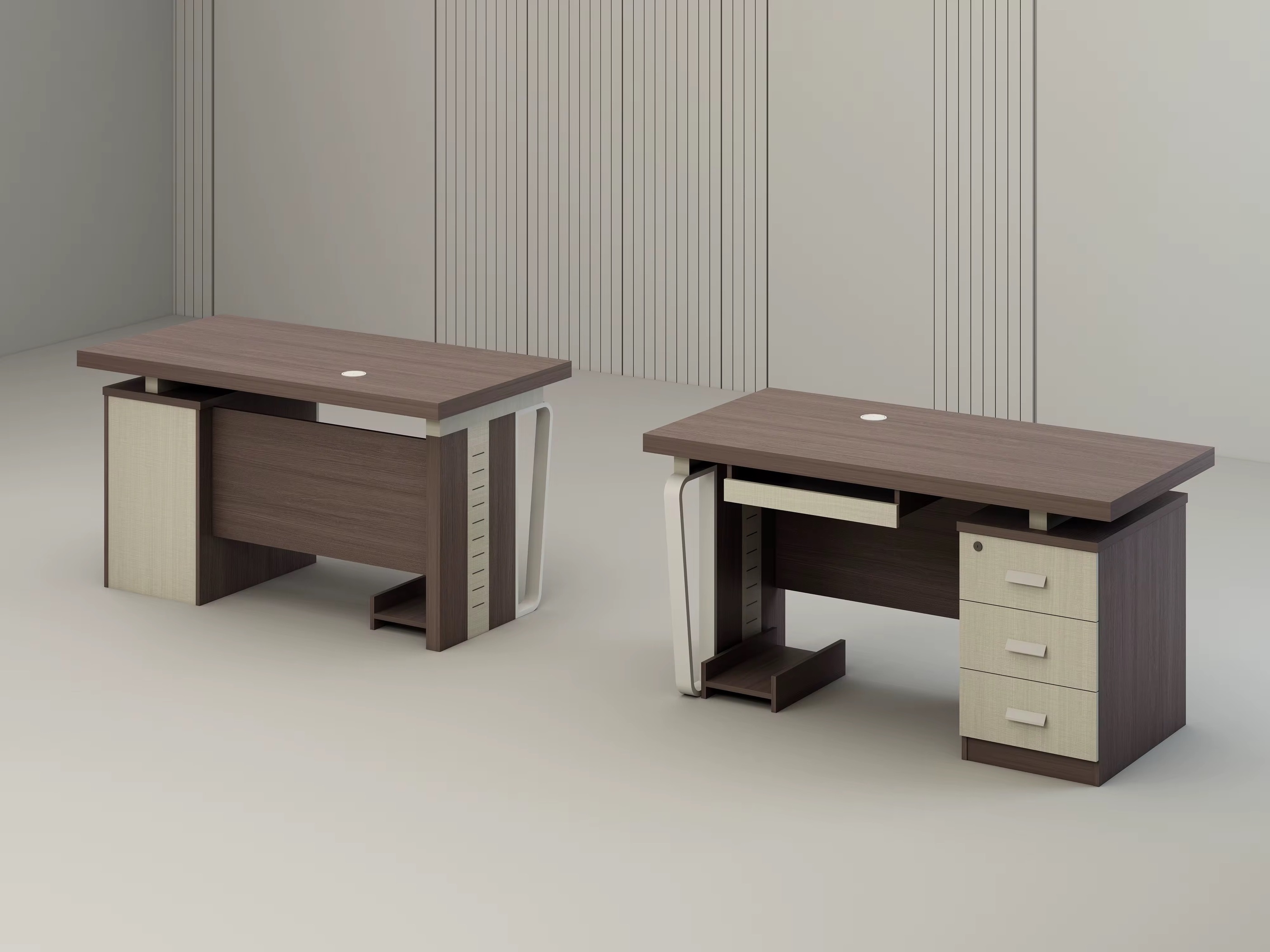 Contemporary Walnut Standard Office Desk with Architectural Metal Leg Office Desk thumbnail 4