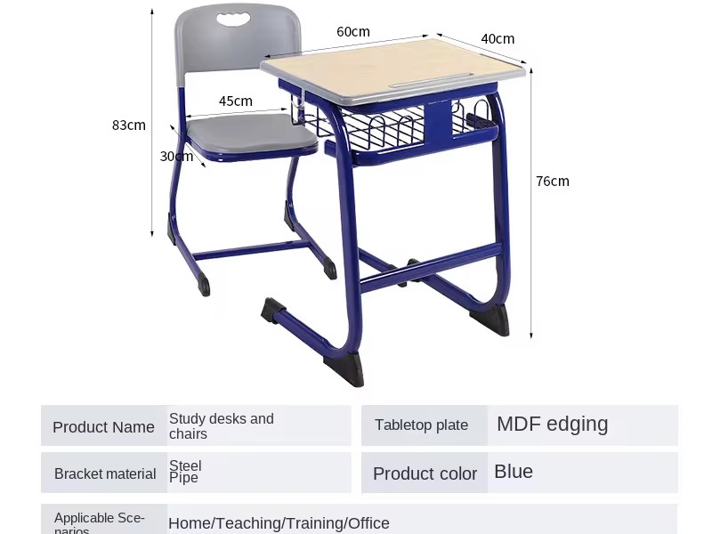 Modern Single Student Desk and Chair Set with Wire Storage Basket Student Chair thumbnail 5