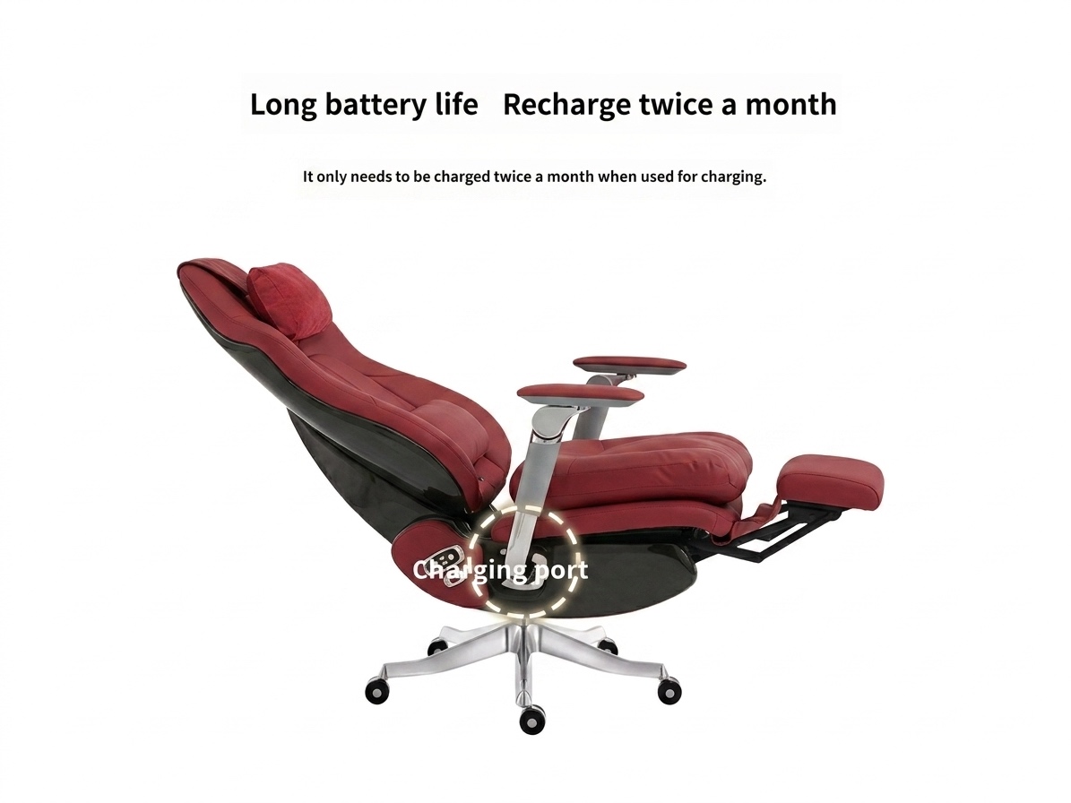 Smart Ergonomic Red Leather Executive Reclining Office Massaging Chair with Footrest Office Chairs thumbnail 2