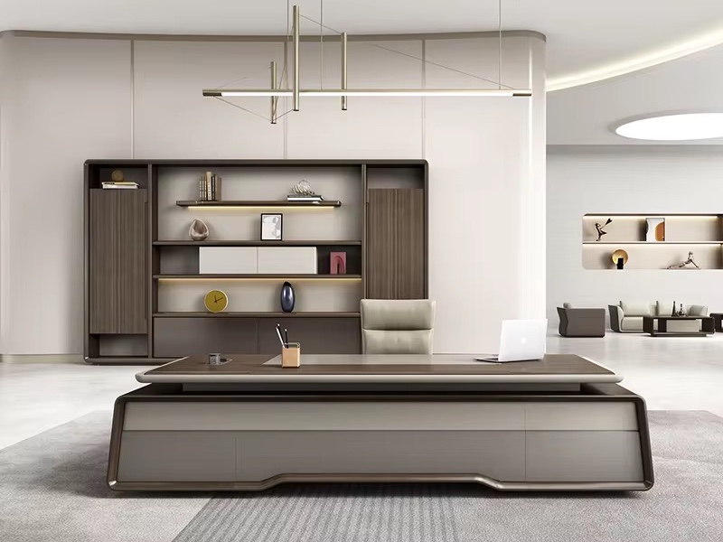 Ultra Premium Walnut and Cream Executive L-Shaped Office Suite Office Desk thumbnail 2