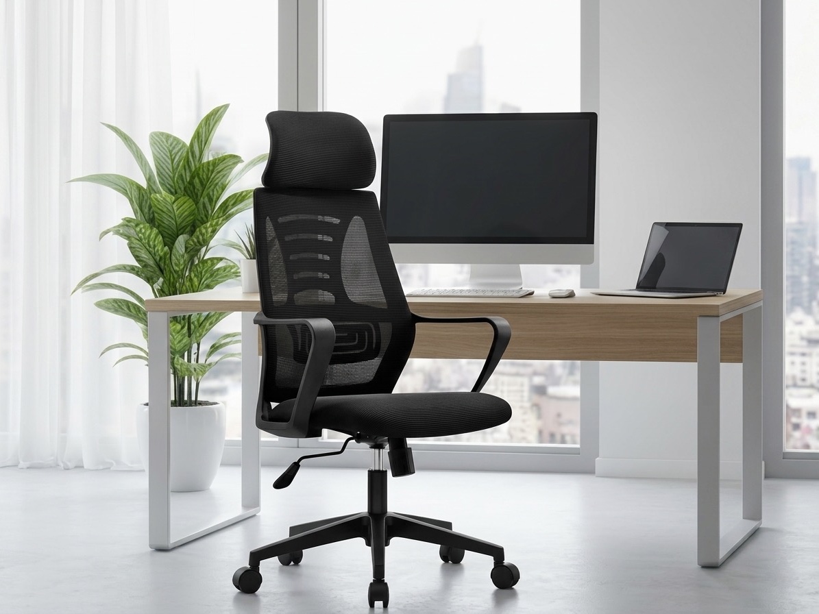 High-Back Black Mesh Chair with Oversized Headrest Office Chairs thumbnail 1