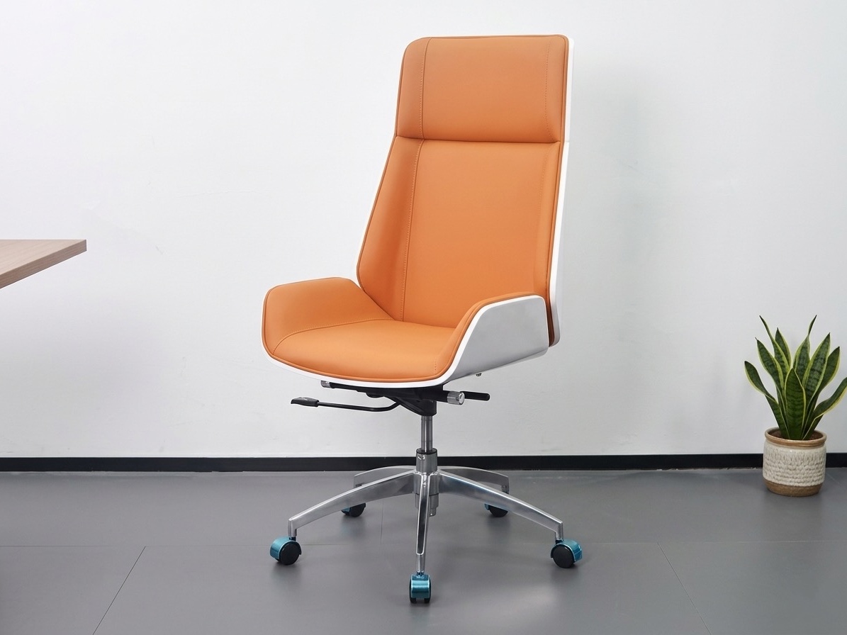 Modern Vibrant Orange and White Leather Executive Office Chair Office Chairs thumbnail 1
