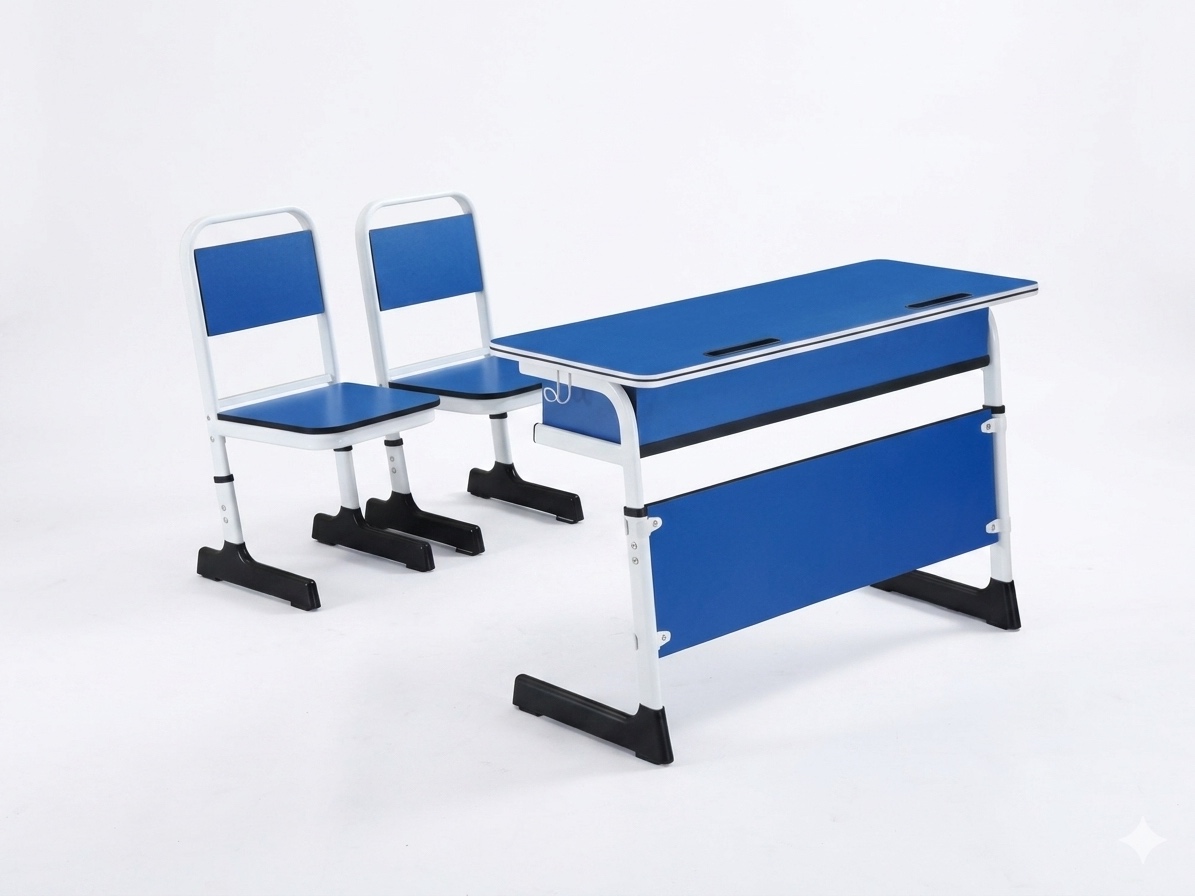 Ergonomic Adjustable Blue and White Double Student Desk with Chairs Student Chair thumbnail 1