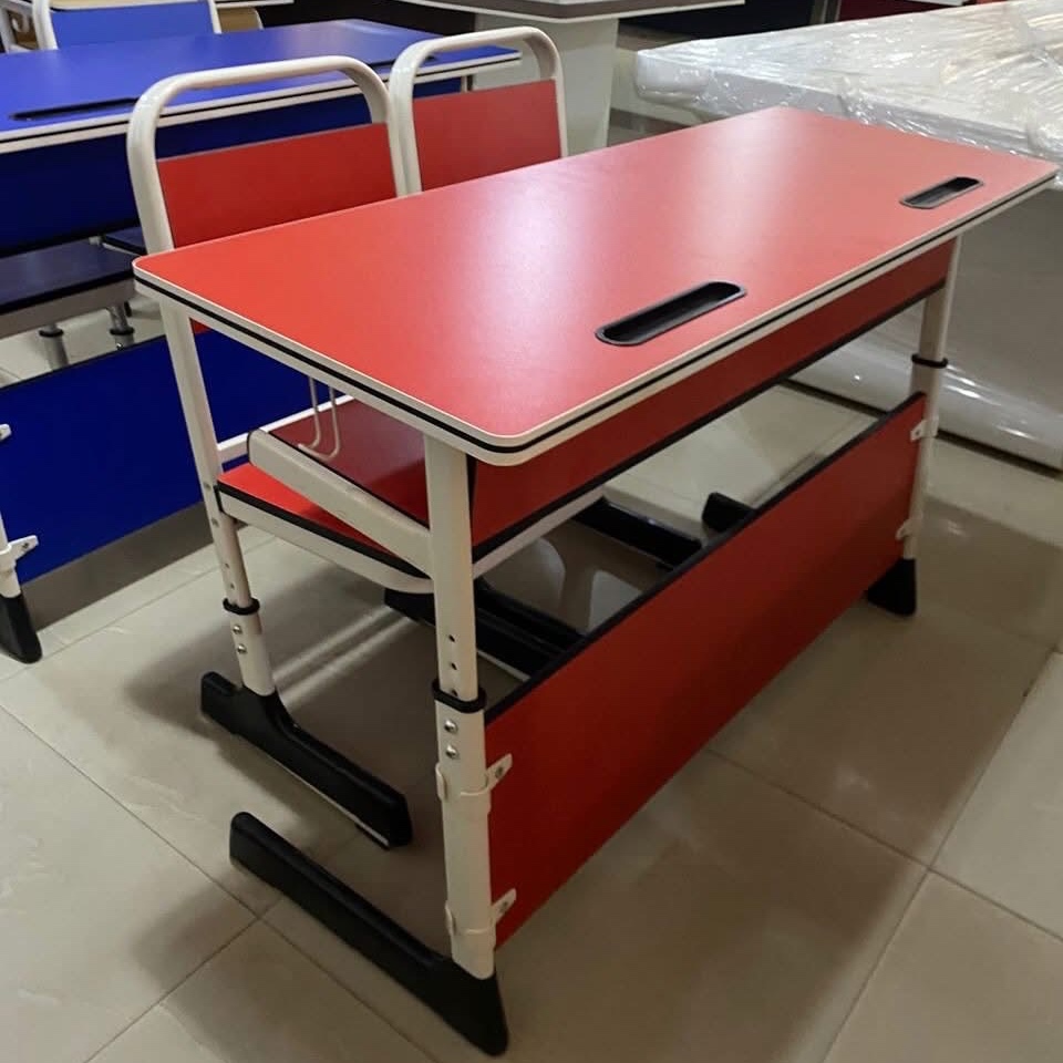 Durable Red and White Adjustable Double Student Desk and Chair Set Student Chair thumbnail 3