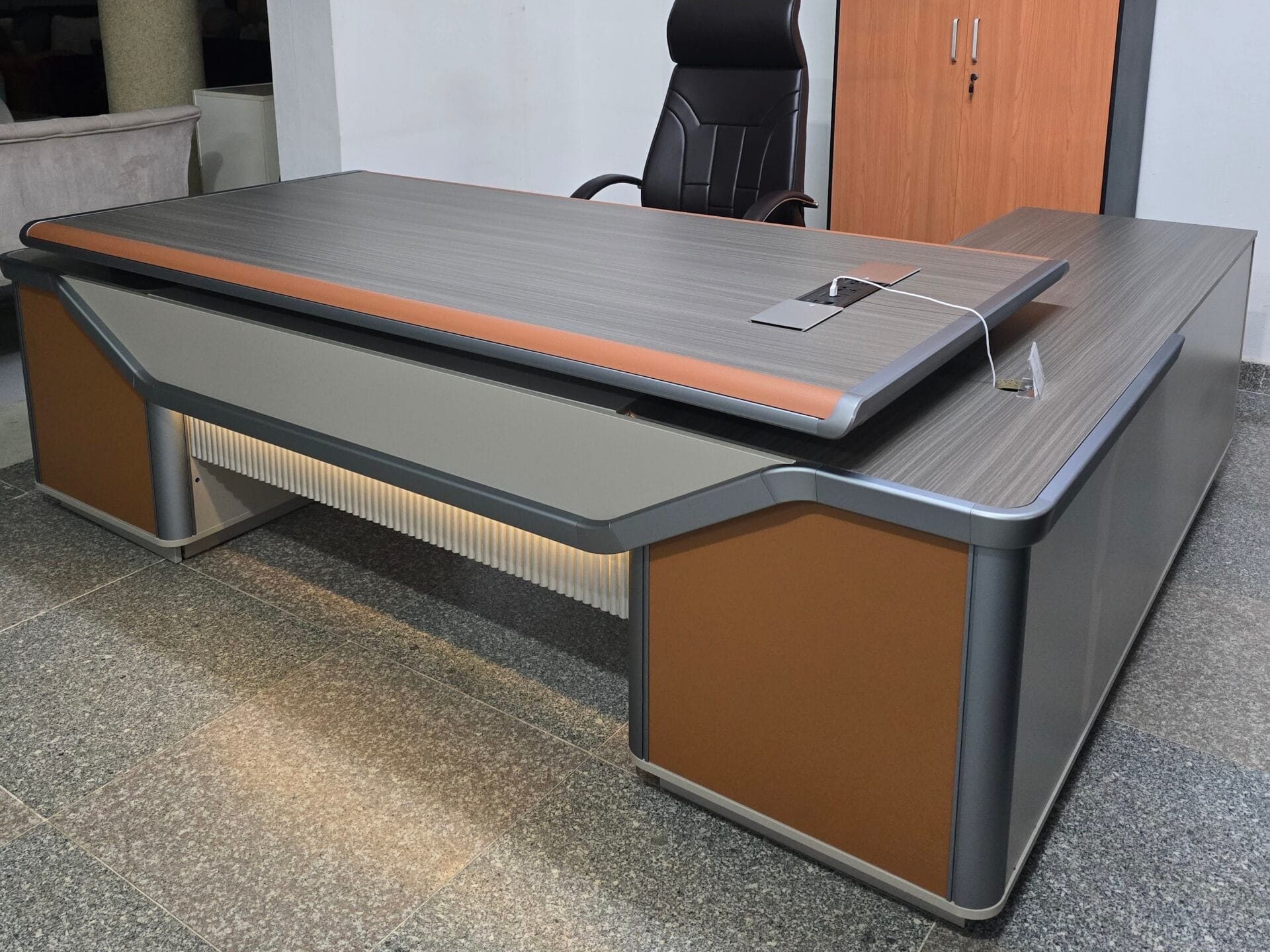 Luxury Modern Executive L-Shaped Desk with Integrated LED Lighting Office Desk thumbnail 2