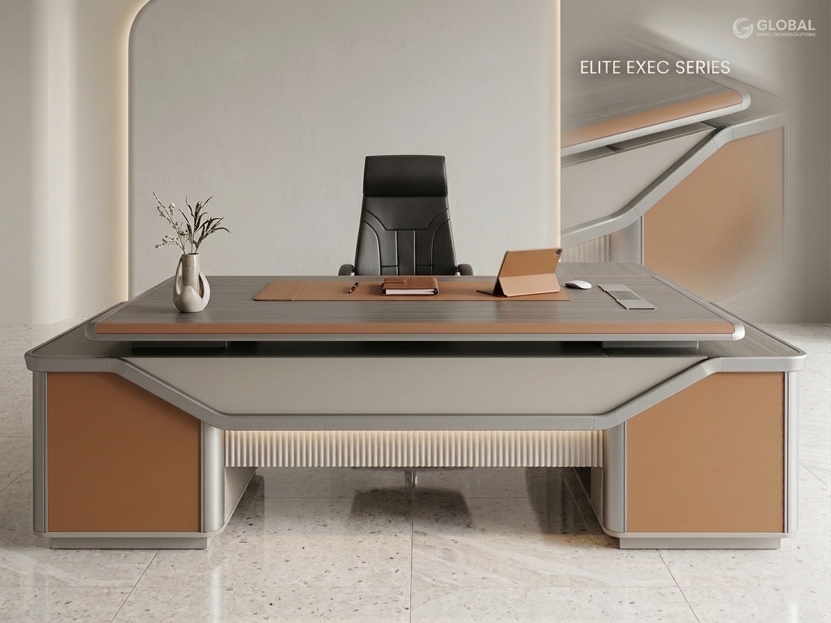 Luxury Modern Executive L-Shaped Desk with Integrated LED Lighting Office Desk thumbnail 1